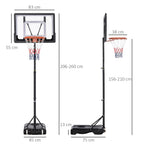 Basketball Hoop Adjustable Height 160-210cm, Steel Structure and Base with Wheels, Transparent PE Backboard