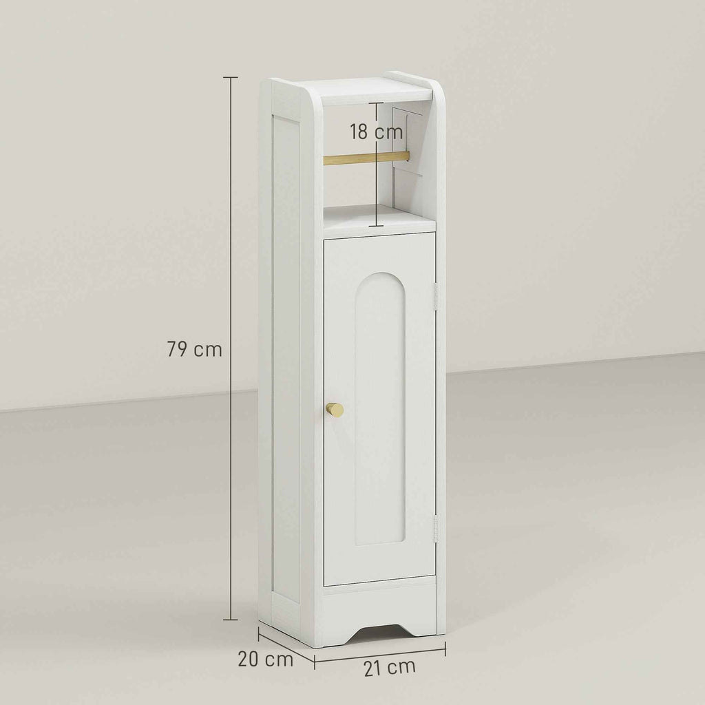 HOMCOM Wooden Toilet Paper Holder Cabinet with Adjustable Internal Shelf, 21x20x79 cm, White