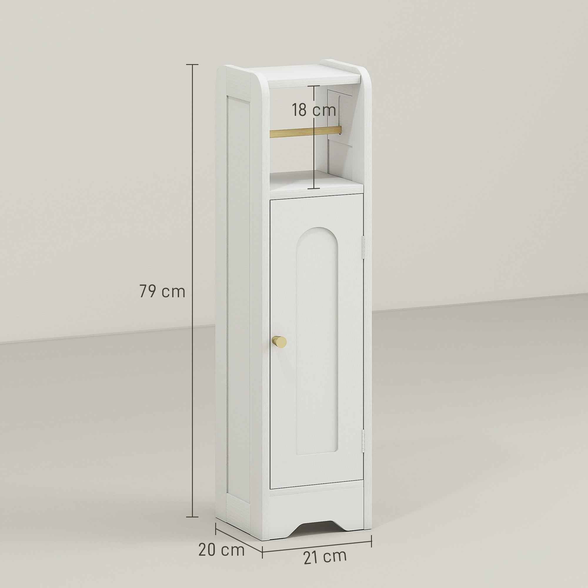 HOMCOM Wooden Toilet Paper Holder Cabinet with Adjustable Internal Shelf, 21x20x79 cm, White