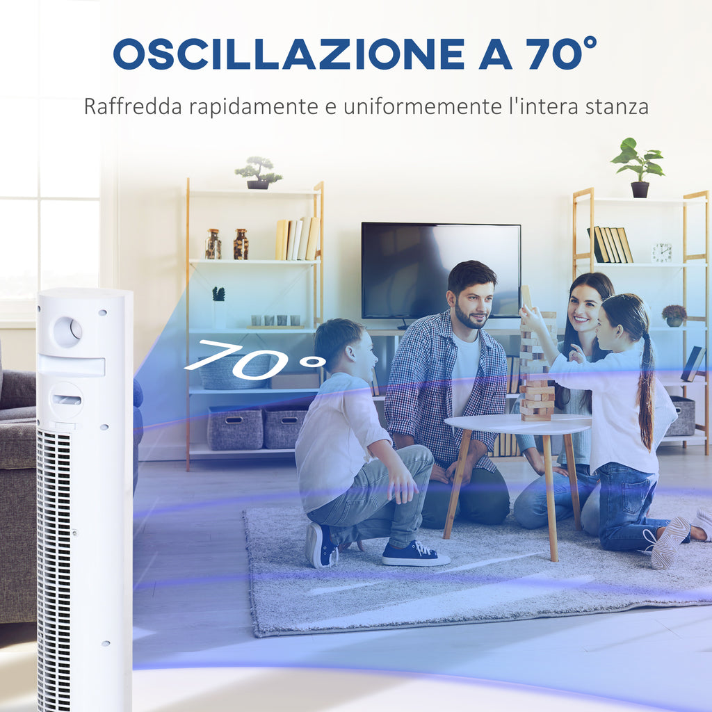 45W Tower Fan with 3 Modes and 3 Speeds with 12h Timer and Diffuser, 31.5x31.5x96 cm, White - Borgè