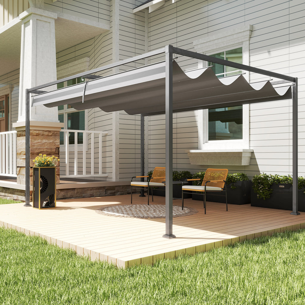 Outsunny Pergola Outdoor Gazebo 4x3 m with Retractable Metal and Polyester Canopy, Dark Grey