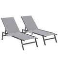 Outsunny Set of 2 Sun Loungers Adjustable in 5 Positions with Side Table and 2 Wheels, in Metal and Polyester, Grey