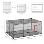 Rabbit and Small Animal Cage, 22 Modular Metal Panels with Door, Black, 105 x 70 x 45cm