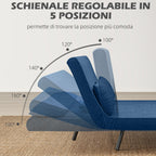 3 in 1 Velvet Fabric Sofa Bed with Adjustable Backrest and 2 Cushions, 102x73x81 cm, Blue