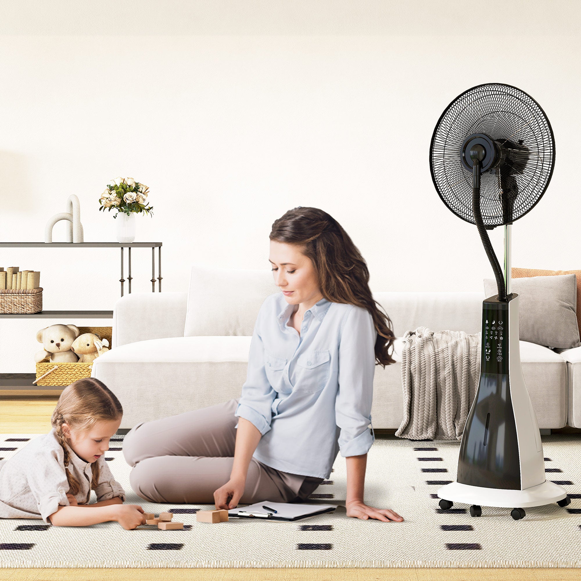 3L Misting Fan with 3 Modes and 3 Speeds, Made of Plastic and Metal, 50x40x125 cm, White and Black