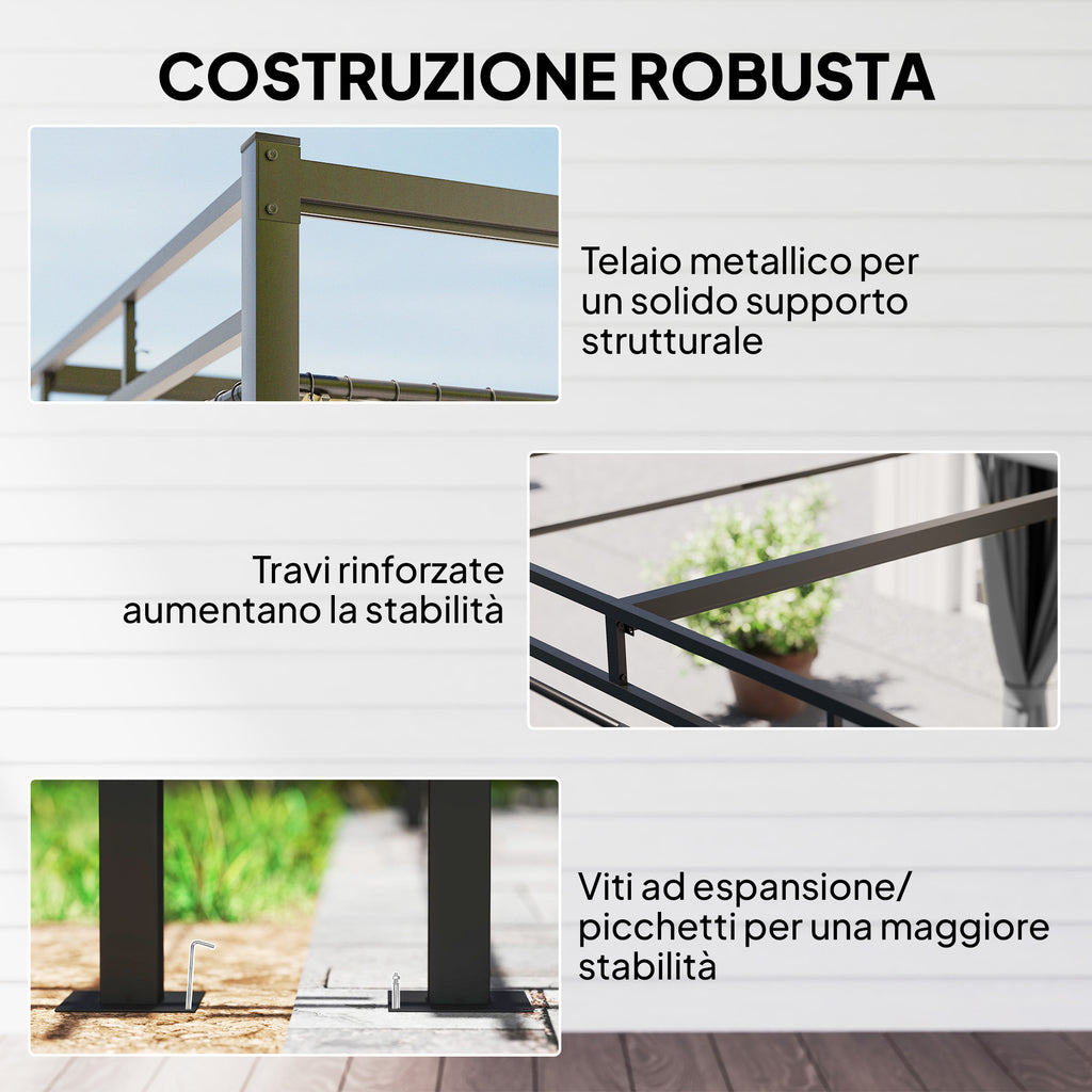 Outsunny Pergola Gazebo 3x3 m with Sliding Roof UV30+ and 4 Side Walls, Dark Grey