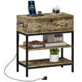Sofa Table with Drawer and 2 Shelves Industrial Style, in Wood and Metal, 60x30x66.5 cm, Black and Brown