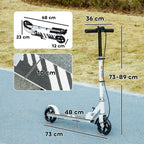AIYAPLAY Scooter for Kids Ages 3-8 with Light-Up Wheels, Adjustable Handle and Rear Brake, White