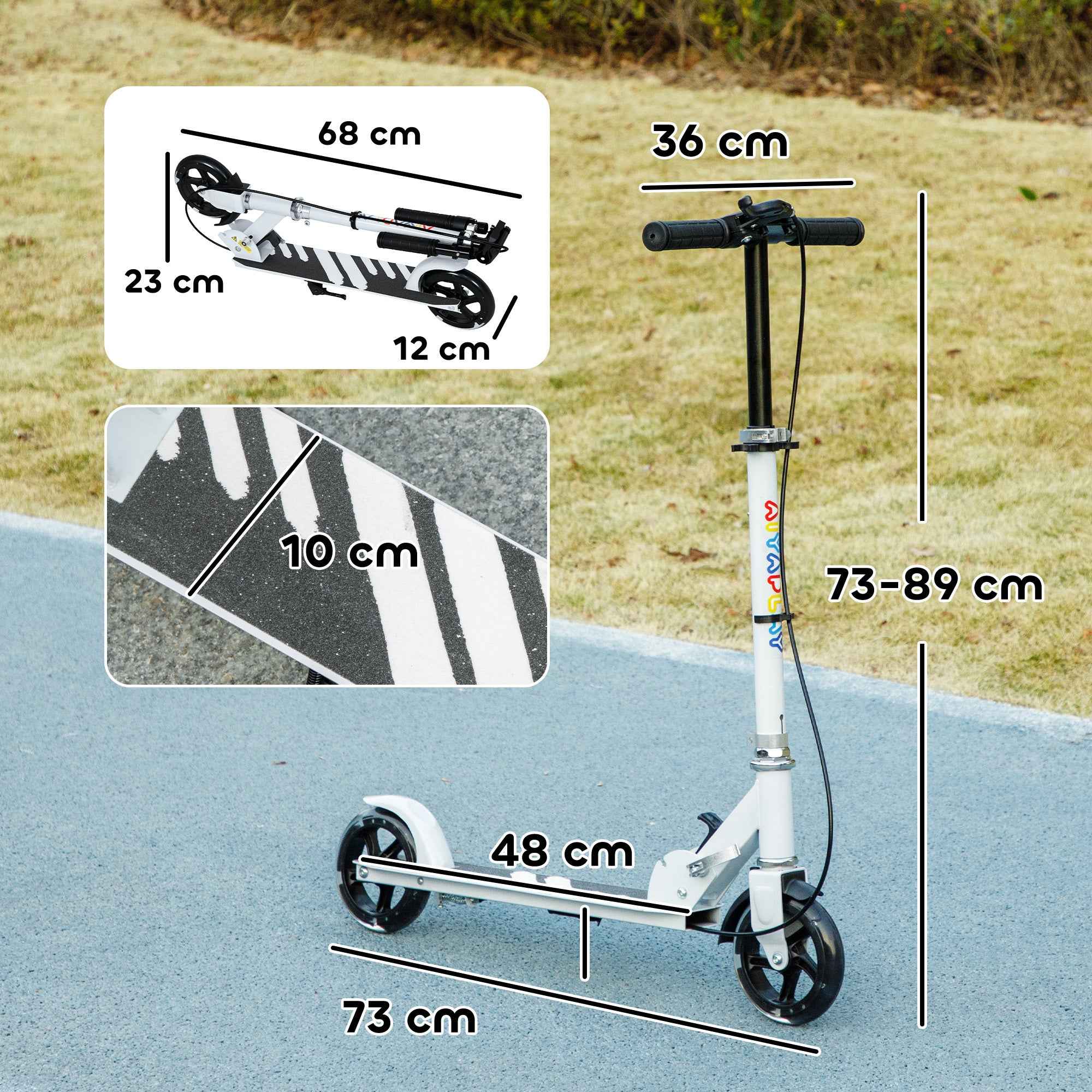 AIYAPLAY Scooter for Kids Ages 3-8 with Light-Up Wheels, Adjustable Handle and Rear Brake, White