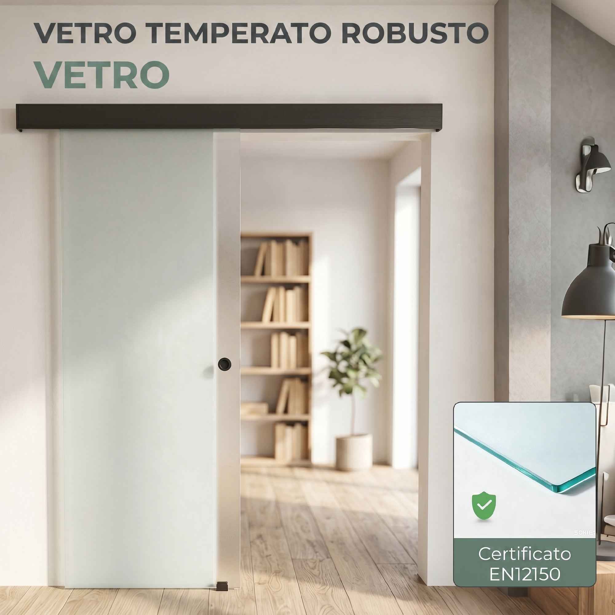 HOMCOM Sliding Door in Sandblasted Tempered Glass with Silent Track and Guide, 77.5x205 cm, Transparent