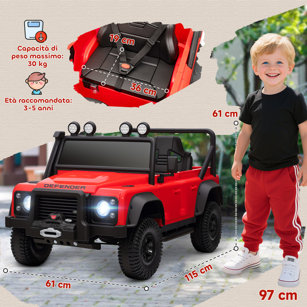 Electric Ride-On Toy Car for Kids Ages 3-5, Land Rover Official 12V with Remote Control, Suspension, LED Lights, Red