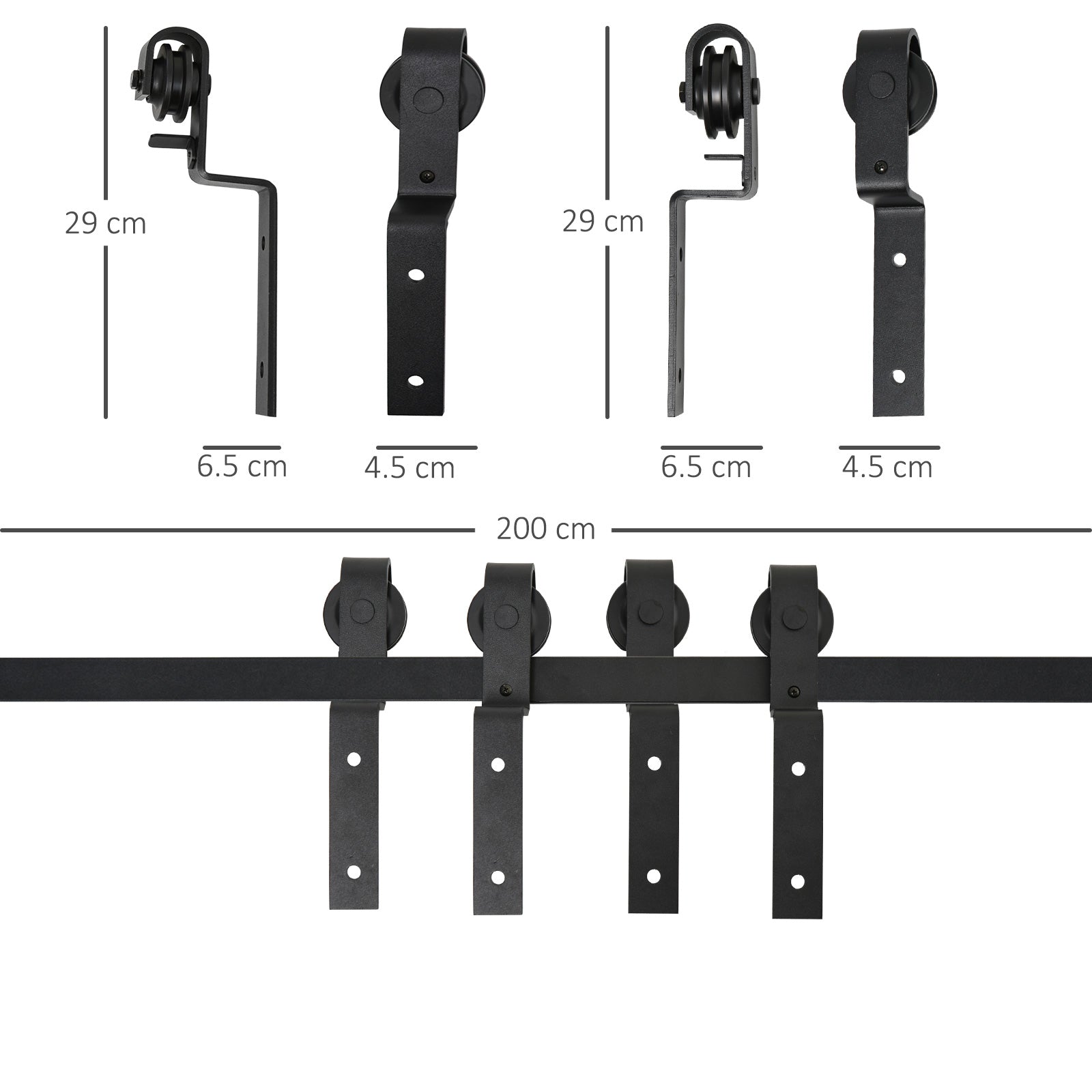 Homcom Sliding Stainless Sliding Door Kit with track, rollers, stops, guides, bolts and screws, 200x0.6x4 cm, black - Borgè