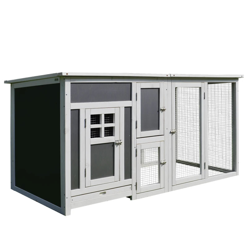 Wood Chicken Coop Hutch Hen House Cage PC Roof w/ Run Nest Box Deluxe 160 x 75 x 80 cm, Grey and white - Borgè