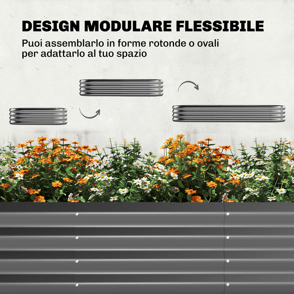 Outsunny Raised Vegetable Garden with Trellis for Climbing Plants and Open Metal Bottom, 220x110x150 cm, Dark Grey