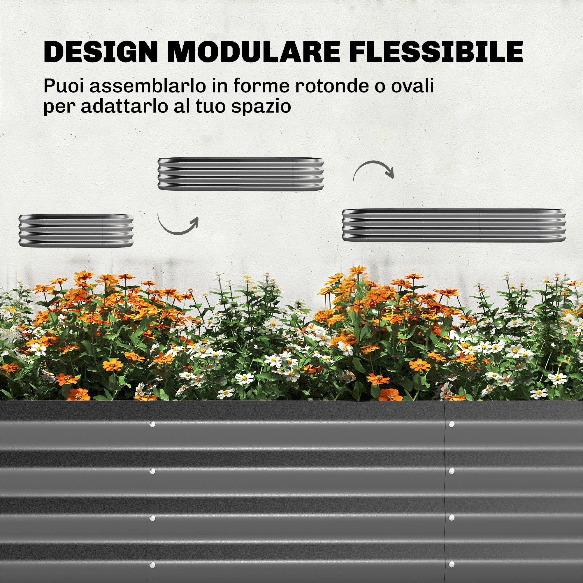 Outsunny Raised Vegetable Garden with Trellis for Climbing Plants and Open Metal Bottom, 220x110x150 cm, Dark Grey