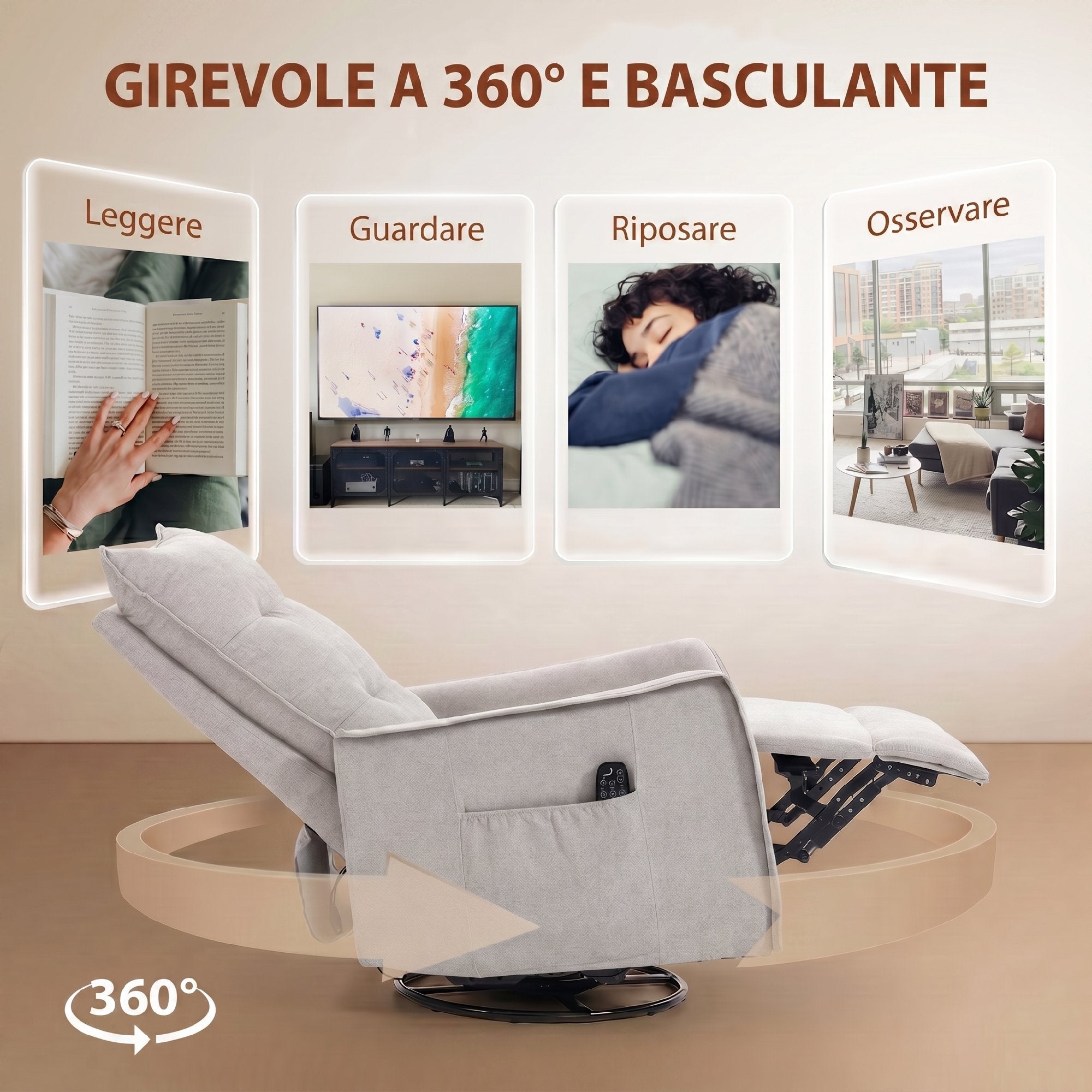 HOMCOM Relaxing Massage and Reclining Chair with Remote Control and Footrest, 71x93x99 cm, in Light Grey Chenille