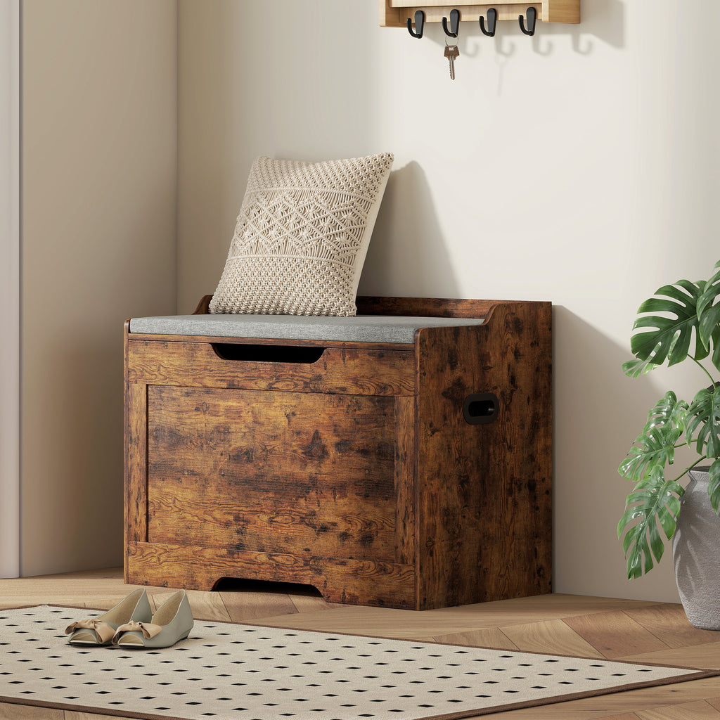 103L Multifunctional Storage Bench in Wood with Grey Fabric Cushion, 75x40x56 cm