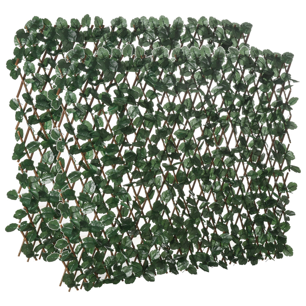 Artificial Hedge with 2 Sections of 356 Ivy Leaves, in Polyester and Rattan, 200x100 cm, Green and Brown
