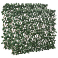 Artificial Hedge with 2 Sections of 356 Ivy Leaves, in Polyester and Rattan, 200x100 cm, Green and Brown