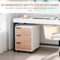 MDF Chest of Drawers with 3 Drawers and Wheels for Office or Study, White and Wood, 40x50x57.5cm
