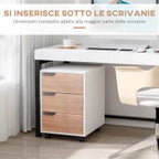 MDF Chest of Drawers with 3 Drawers and Wheels for Office or Study, White and Wood, 40x50x57.5cm