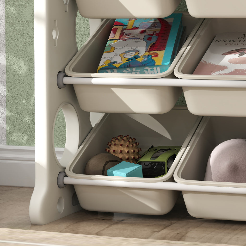 4-Tier Toy Storage Rack with 9 Bins and Side Hook, HDPE, 77x42x94 cm, Cream White