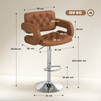 HOMCOM Bar Stool with Backrest and Armrests, Adjustable Height and Footrest, Brown Faux Leather