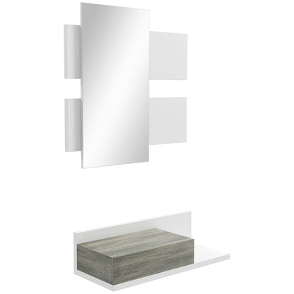 Hallway Cabinet with Wall Mirror 75x3.5x75 cm and Drawer 75x30.5x20 cm, Grey and White