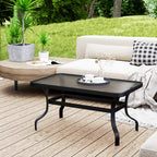 Rectangular Outdoor Coffee Table in Black Metal with Tempered Glass Top, 95x55x46 cm