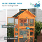 PawHut 3-Door Bird Aviary with House, Ladder and Tray, Made of Wood and Metal, 92x52x171 cm, Orange and Green