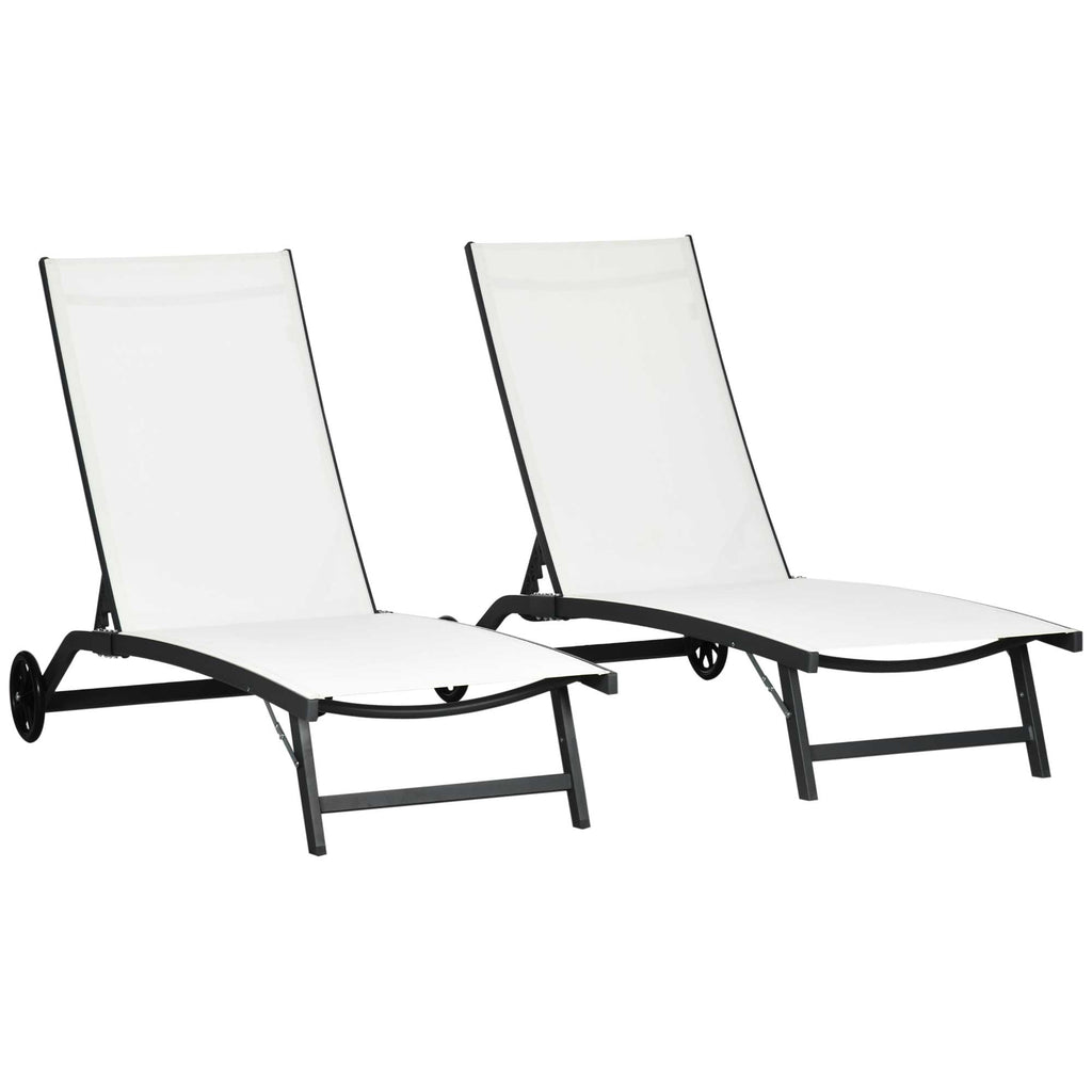 Outsunny Set of 2 Sun Loungers with Reclining Backrest, in Aluminum and Breathable Fabric, 66x165x102 cm, Cream