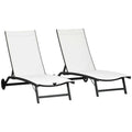 Outsunny Set of 2 Sun Loungers with Reclining Backrest, in Aluminum and Breathable Fabric, 66x165x102 cm, Cream