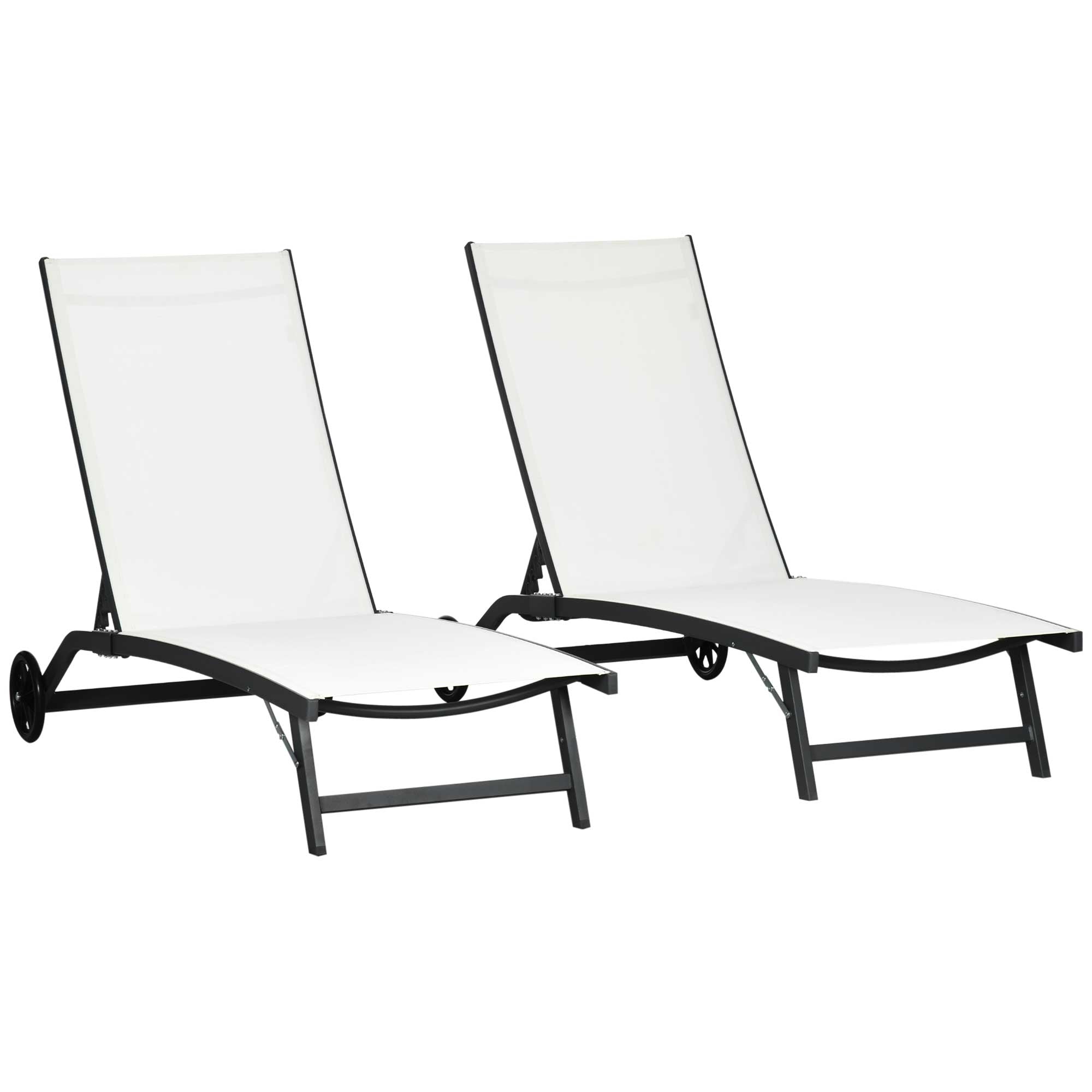 Outsunny Set of 2 Sun Loungers with Reclining Backrest, in Aluminum and Breathable Fabric, 66x165x102 cm, Cream