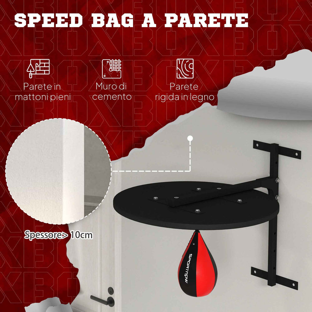 SPORTNOW Wall-Mounted Punching Ball with 360° Rotating Speed Bag and 7 Height Adjustable Heights, Black and Red