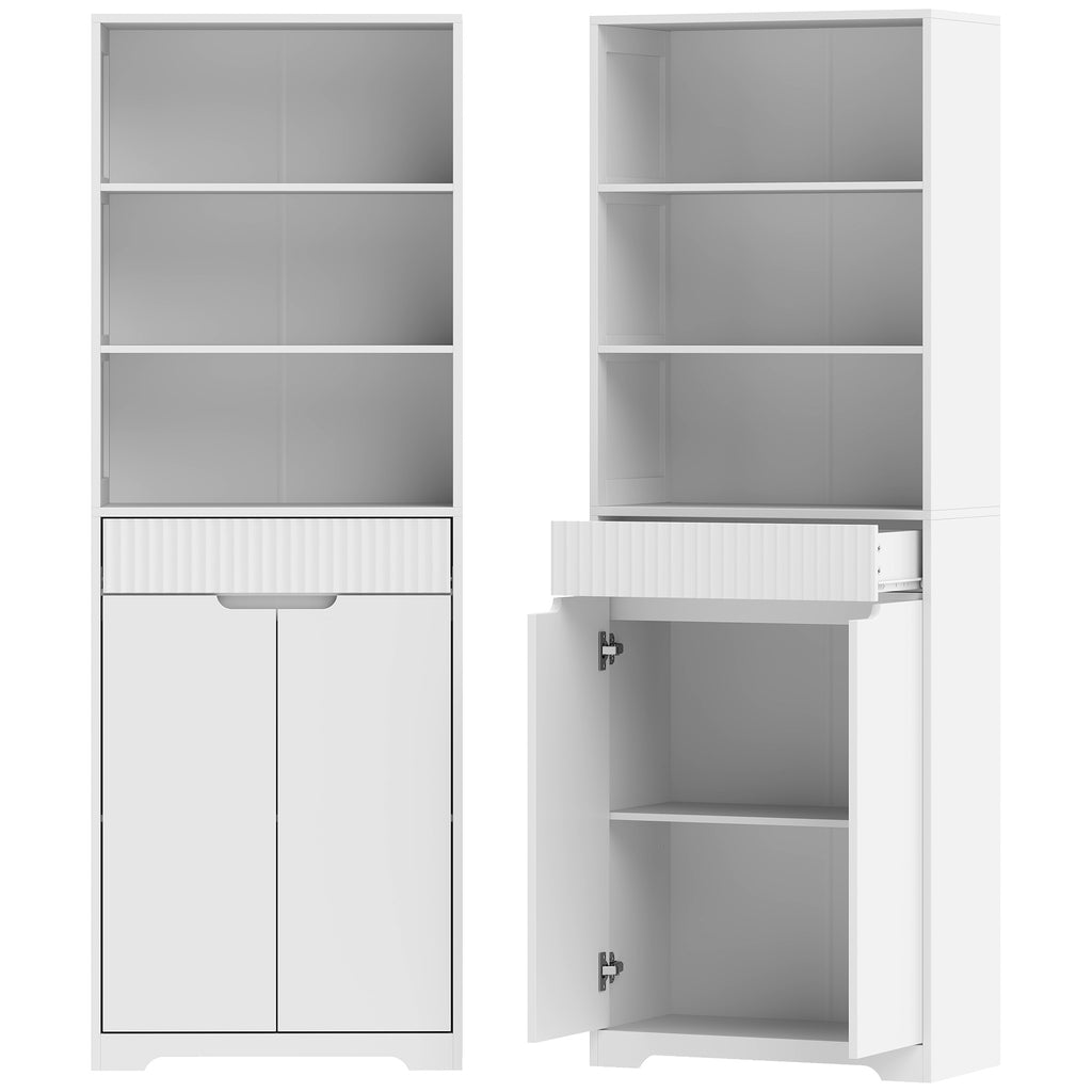 HOMCOM Tall Bathroom Cabinet, Narrow Cabinet with 3 Open Shelves and Drawer, Wooden, 60x30x171 cm, White