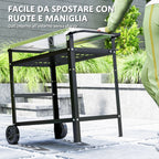 Barbecue Cart with Steel Top and Adjustable Shelf, Wheels and Hooks, 100x52x80 cm, Black