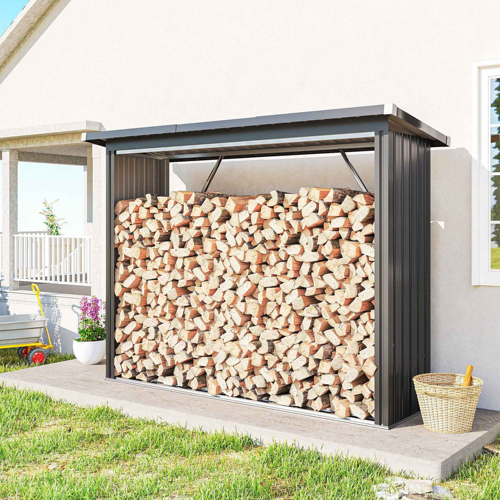 Outsunny Outdoor Steel Log Shed, Raised Base and Sloped Roof, 213x66.5x150 cm, Dark Grey