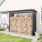 Outsunny Outdoor Steel Log Shed, Raised Base and Sloped Roof, 213x66.5x150 cm, Dark Grey