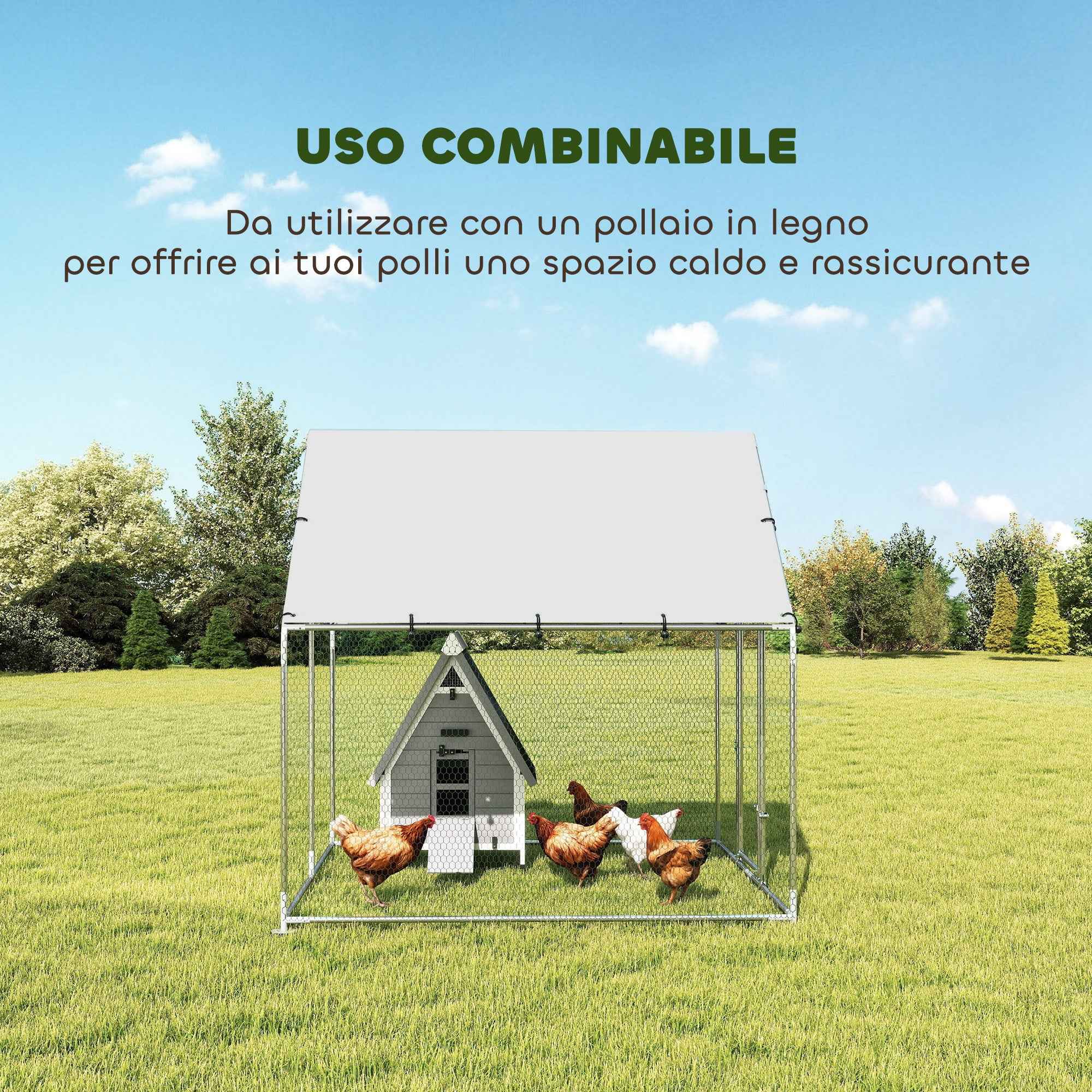 PawHut Outdoor Chicken Coop with Roof and Locks, Galvanized Steel, 2x2x2 m, Silver