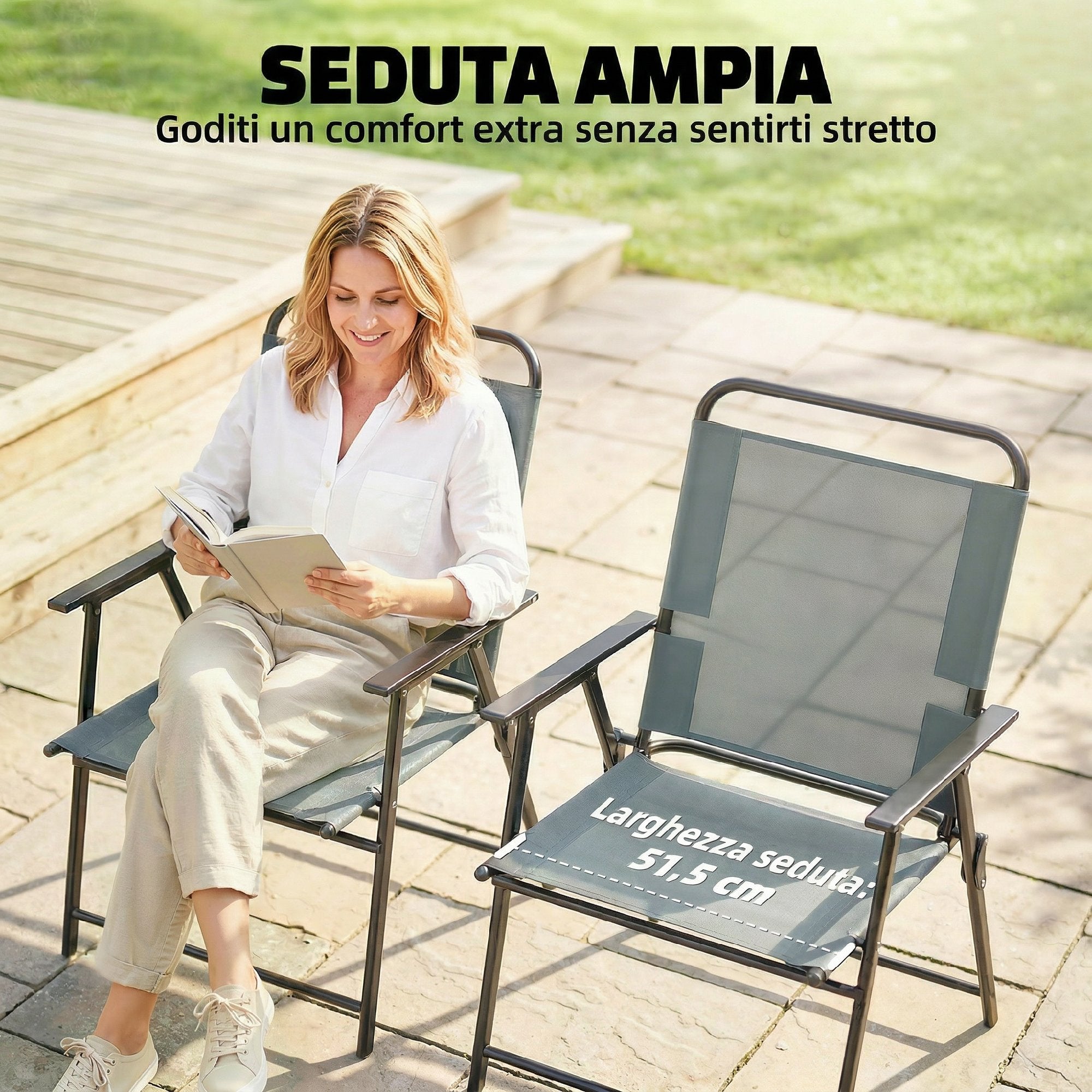 Outsunny Set of 2 Folding Garden Chairs with Armrests and Mesh Seat, Grey