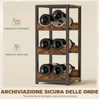 HOMCOM Wine Rack, Wavy Shelves, Adjustable Feet, Rustic Brown, Black.