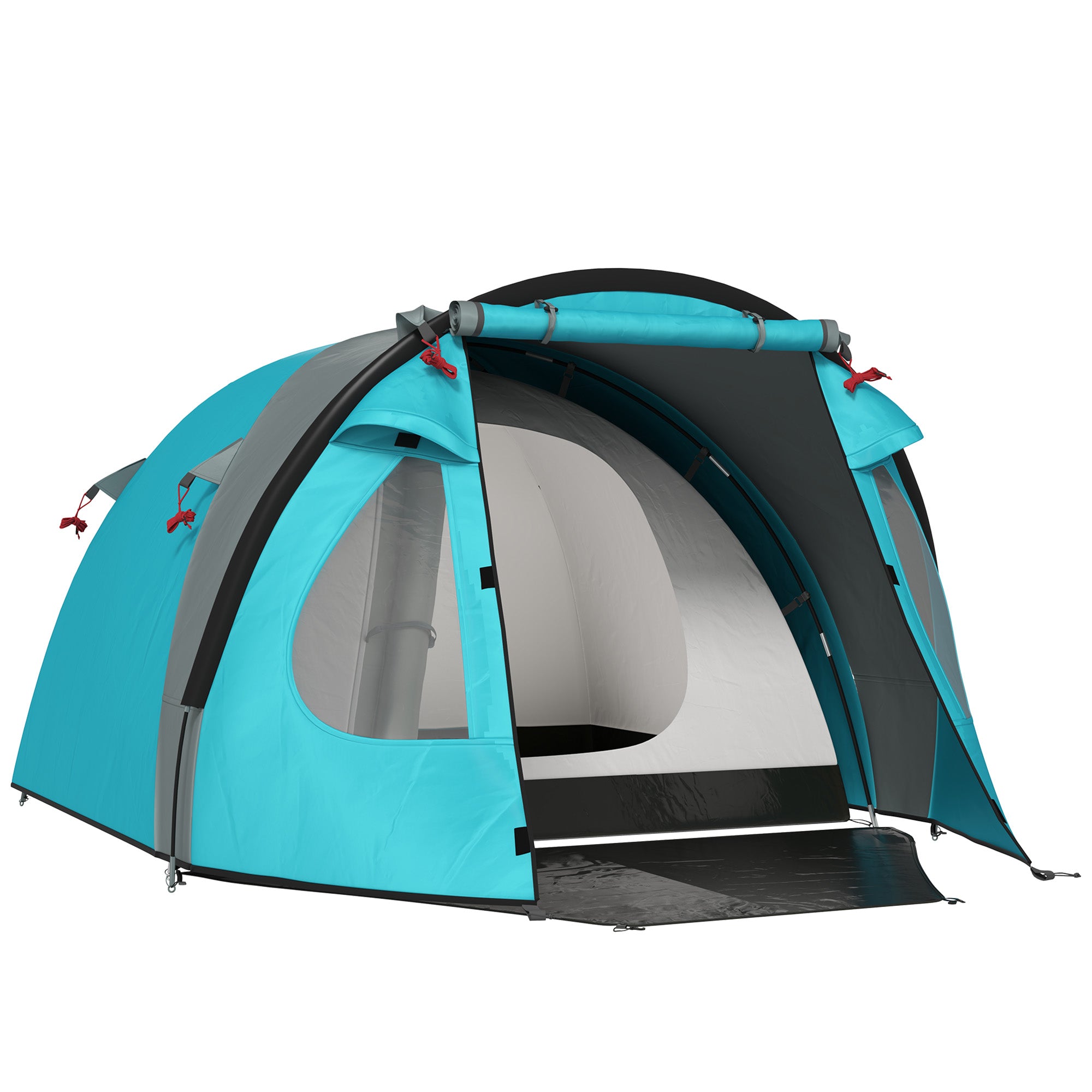 3-Person Camping Tent with Bedroom and Veranda, 3000mm Waterproof and Transport Bag, Light Blue