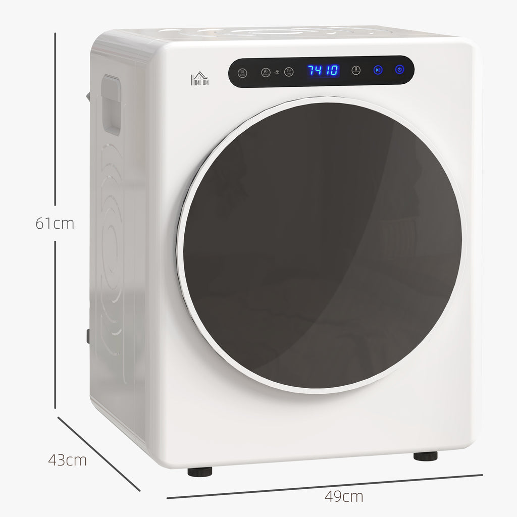 HOMCOM 1000W Mini Electric Dryer, 3kg Capacity, LED Display, 49x43x61cm, White