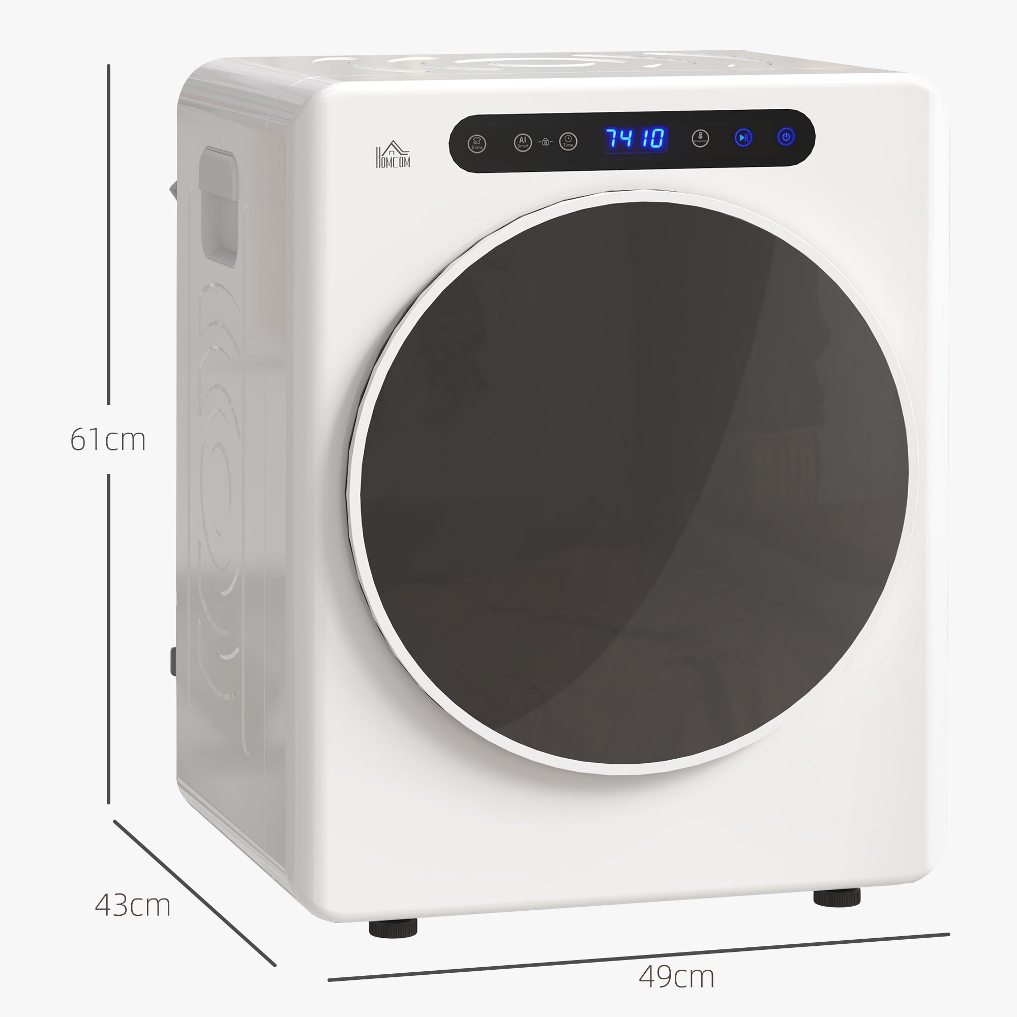 HOMCOM 1000W Mini Electric Dryer, 3kg Capacity, LED Display, 49x43x61cm, White