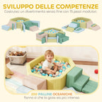 15-Piece Set of Soft Modular Building Blocks for Children with 200 Balls for Indoor Use, Multicolored