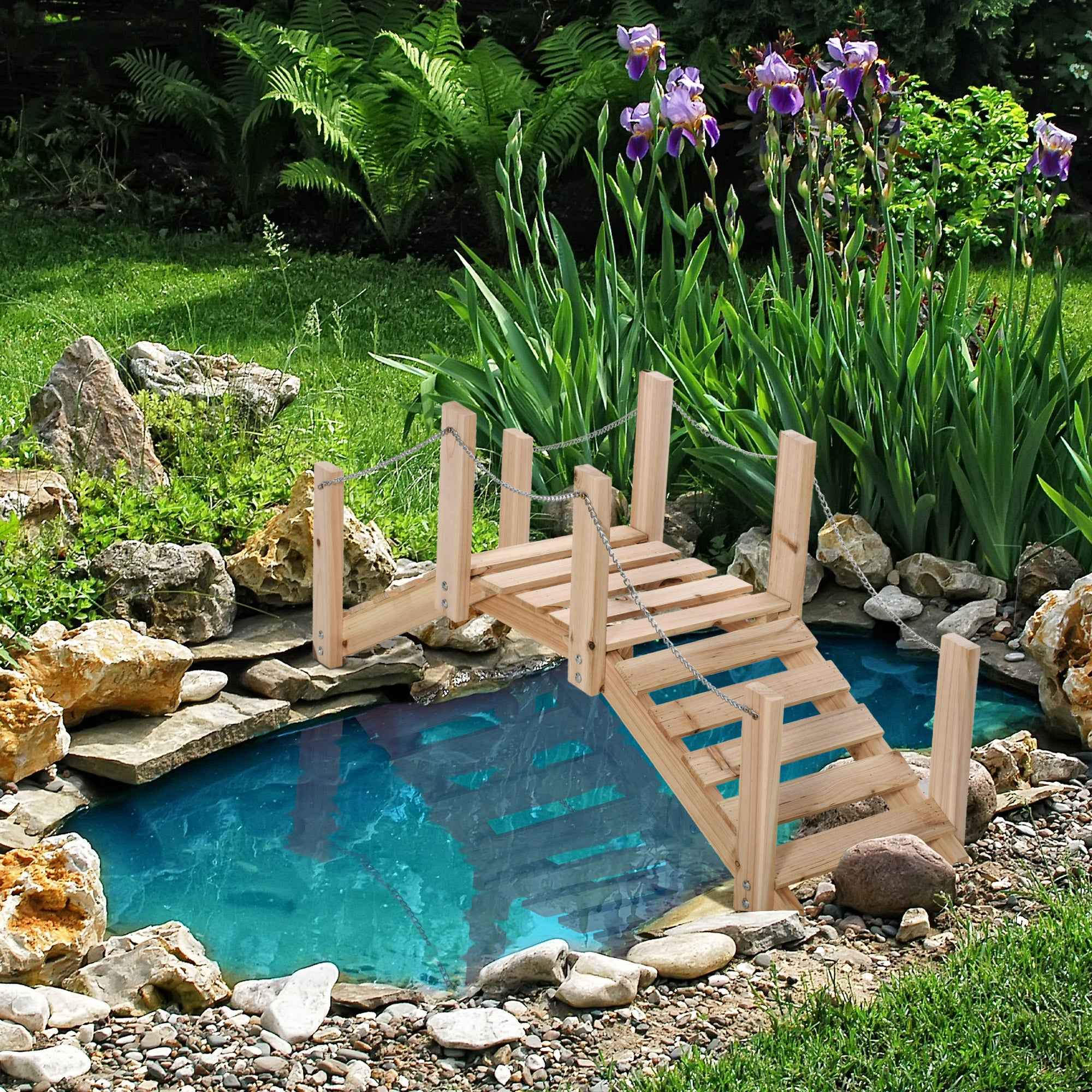Outsunny Wooden Garden Bridge for Pond with Arched Walkway
