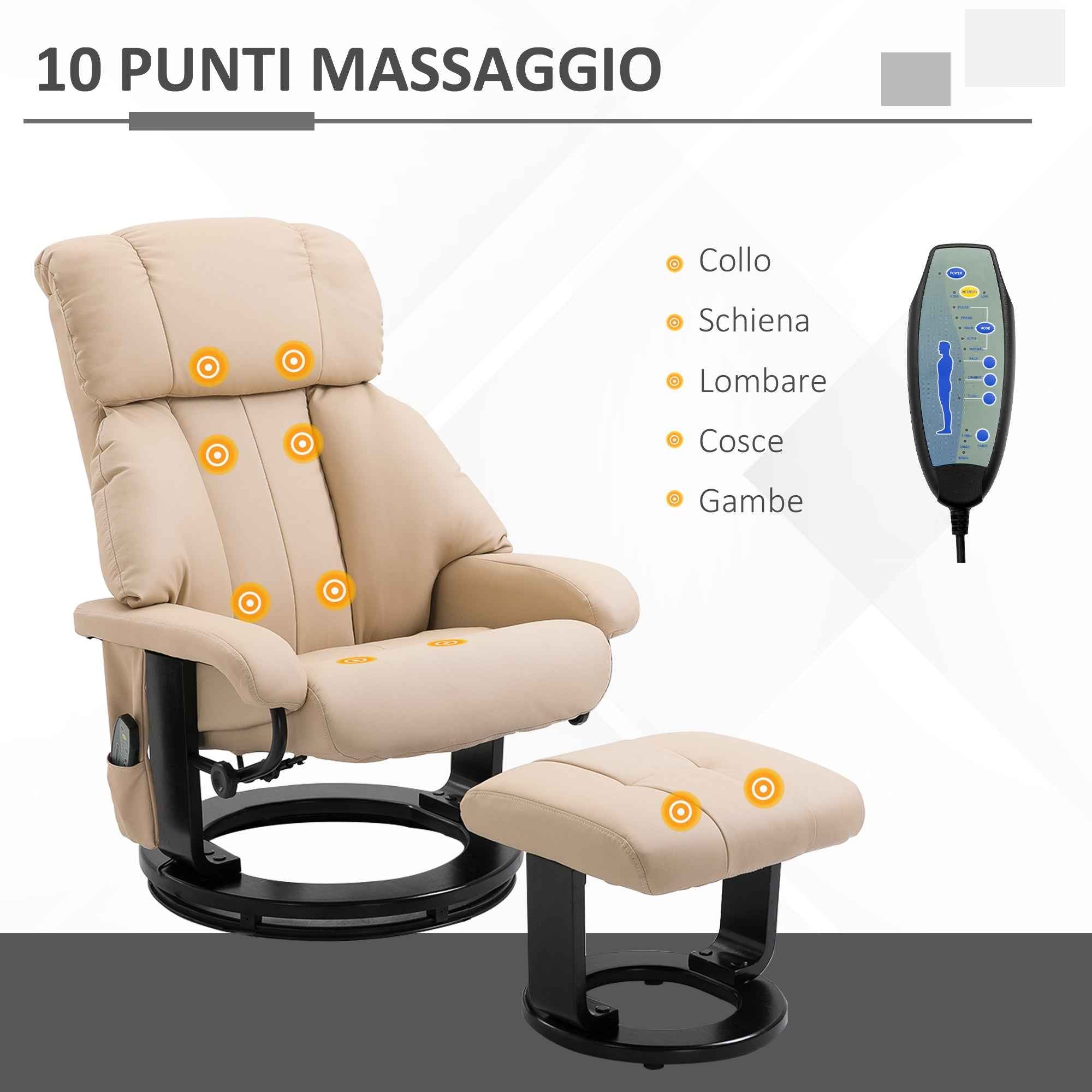 HOMCOM Reclining Massage Relaxing Chair with Footrest and Remote Control, 76x80x102 cm Cream