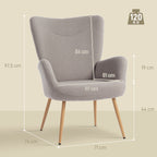 Modern Sherpa Fabric Upholstered Armchair with High Back and Armrests, Grey