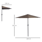 Space-Saving Mezzaluna Wall Umbrella with Crank Opening, Coffee