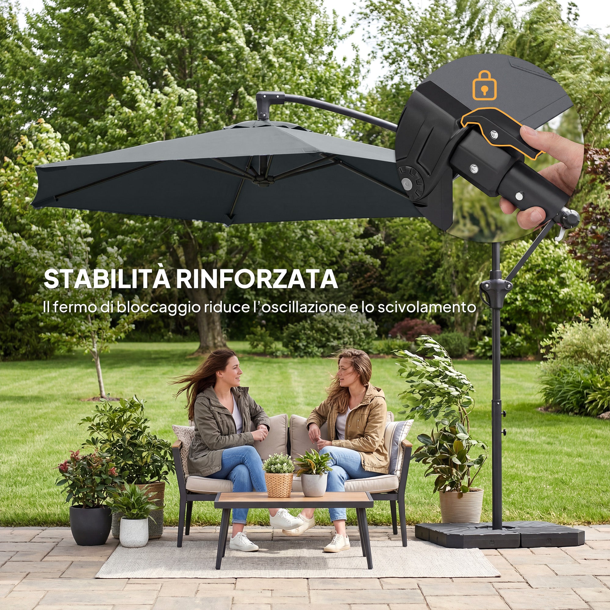 Outsunny Cantilever Umbrella with Cross Base, Metal and Polyester, 302x295x242 cm, Dark Grey
